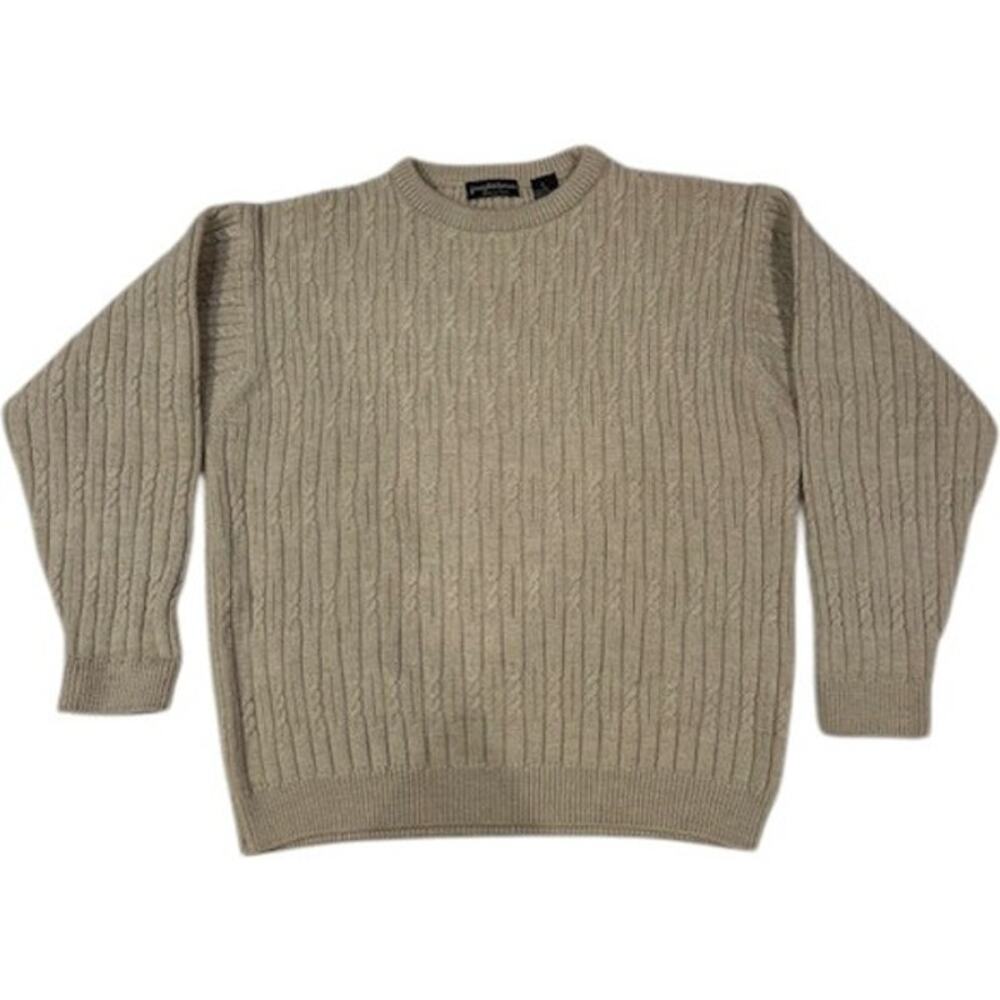 JOSEPH & LYMAN Women's Cable knit Sweater LARGE 100% Fine Merino Wool Oatmeal